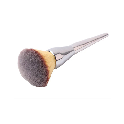 Cosmetic Tool Plating Handle Nylon Powder Brush - Silver